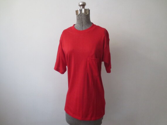 Vintage T-Shirt 1970s/80s Pocket Tee Bright Red C… - image 9