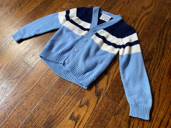 Vintage Kids Cardigan 1970s Acrylic Knit in Navy … - image 5