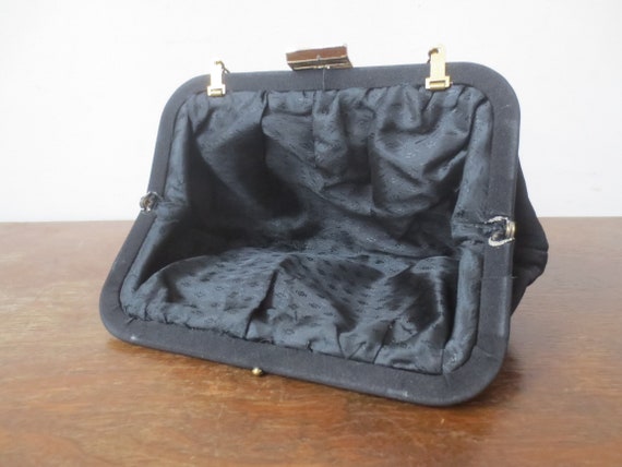 Vintage 1950s Clutch Gathered Black Rayon with Co… - image 6