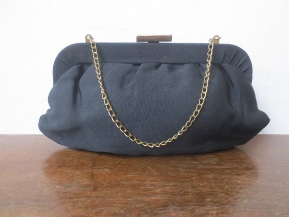 Vintage 1950s Clutch Gathered Black Rayon with Co… - image 1