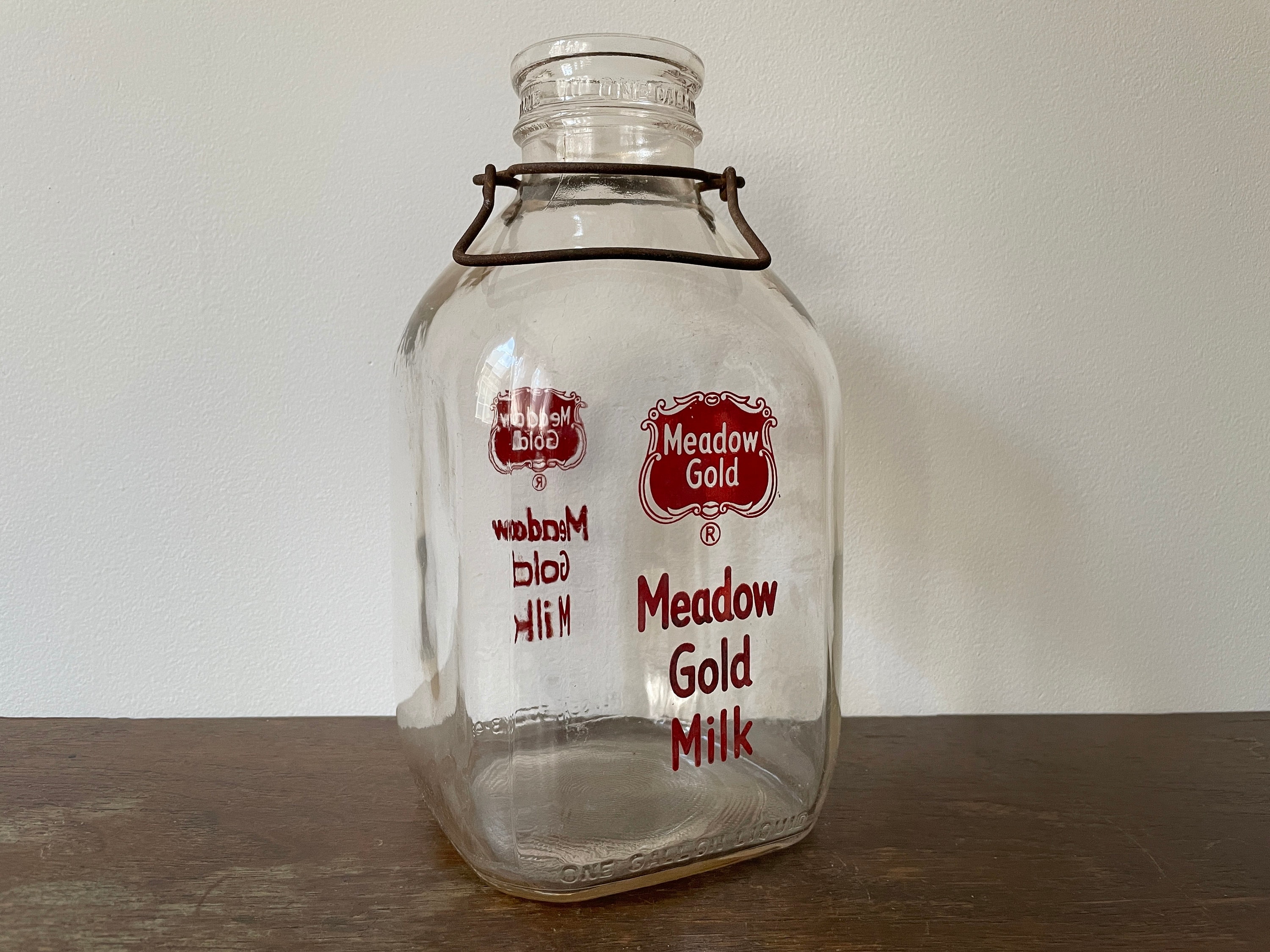 Vintage Glass Milk Bottle, 1940s/1950s Meadow Gold Milk One Gallon