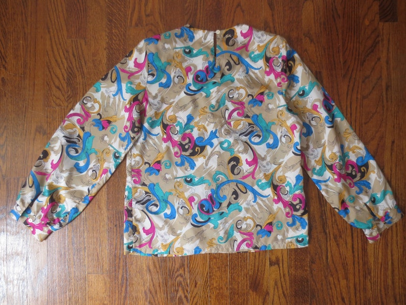 Vintage /'90s Judy Bond Wild Print Balloon Sleeve Blouse Back Keyhole Closure /& Shoulder Pads MedLarge