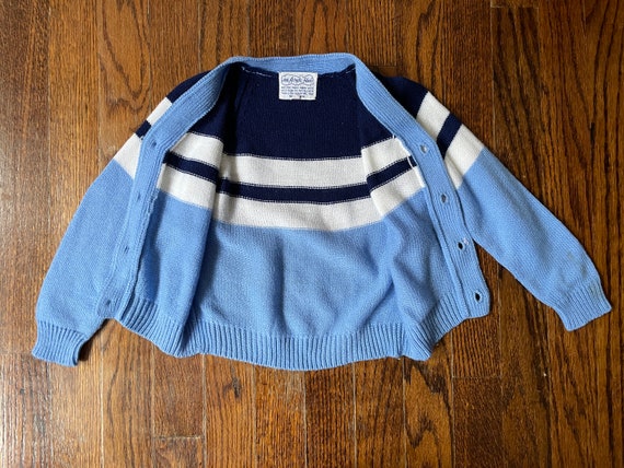 Vintage Kids Cardigan 1970s Acrylic Knit in Navy … - image 9