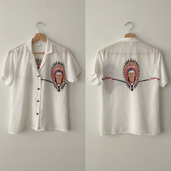 Vintage 1970s Bowling Shirt Ladies Paper Thin wit… - image 3