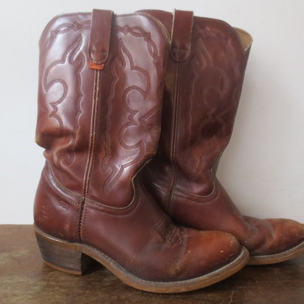 Vintage Levi's Boots 1970s Distressed Leather Western Boots Orange Tab US Size 9