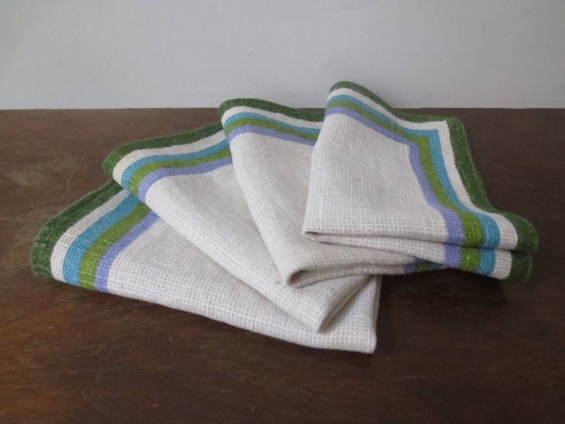 Textured Weave /& Super Rich Colors Vintage /'50s Set of 4 Simple Mid Century Mod Linen Napkins 17 x 11 inches