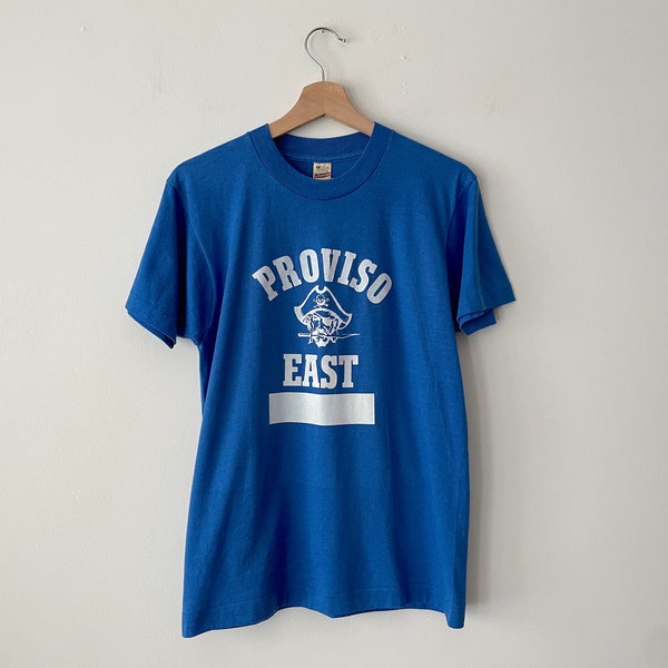 Vintage 1980s Screen Stars Gym Shirt Proviso East Pirates Single Stitch Medium 18 Inches Pit-to-Pit