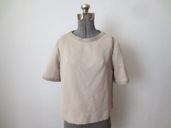 Vintage 1960s/70s Blouse in Textured Tan Double K… - image 4