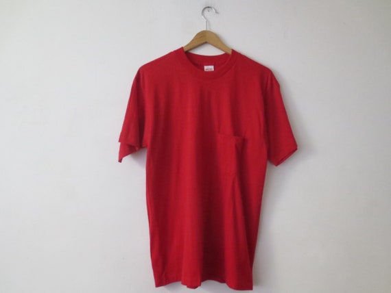 Vintage T-Shirt 1970s/80s Pocket Tee Bright Red C… - image 1