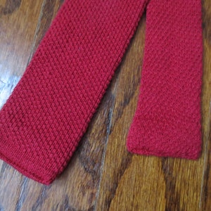 Vintage Knit Necktie 1970s Classic Collection Tie in Red Cotton Square End 2 Inches Thick image 10