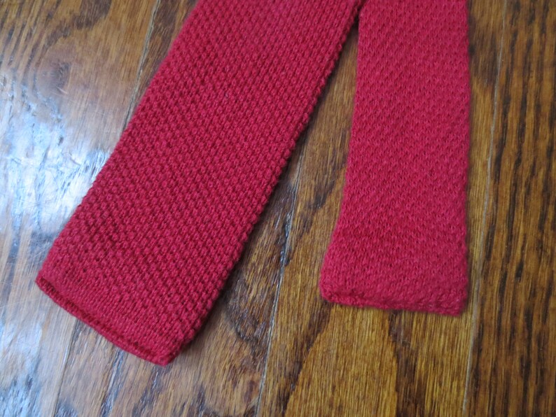 Vintage Knit Necktie 1970s Classic Collection Tie in Red Cotton Square End 2 Inches Thick image 10