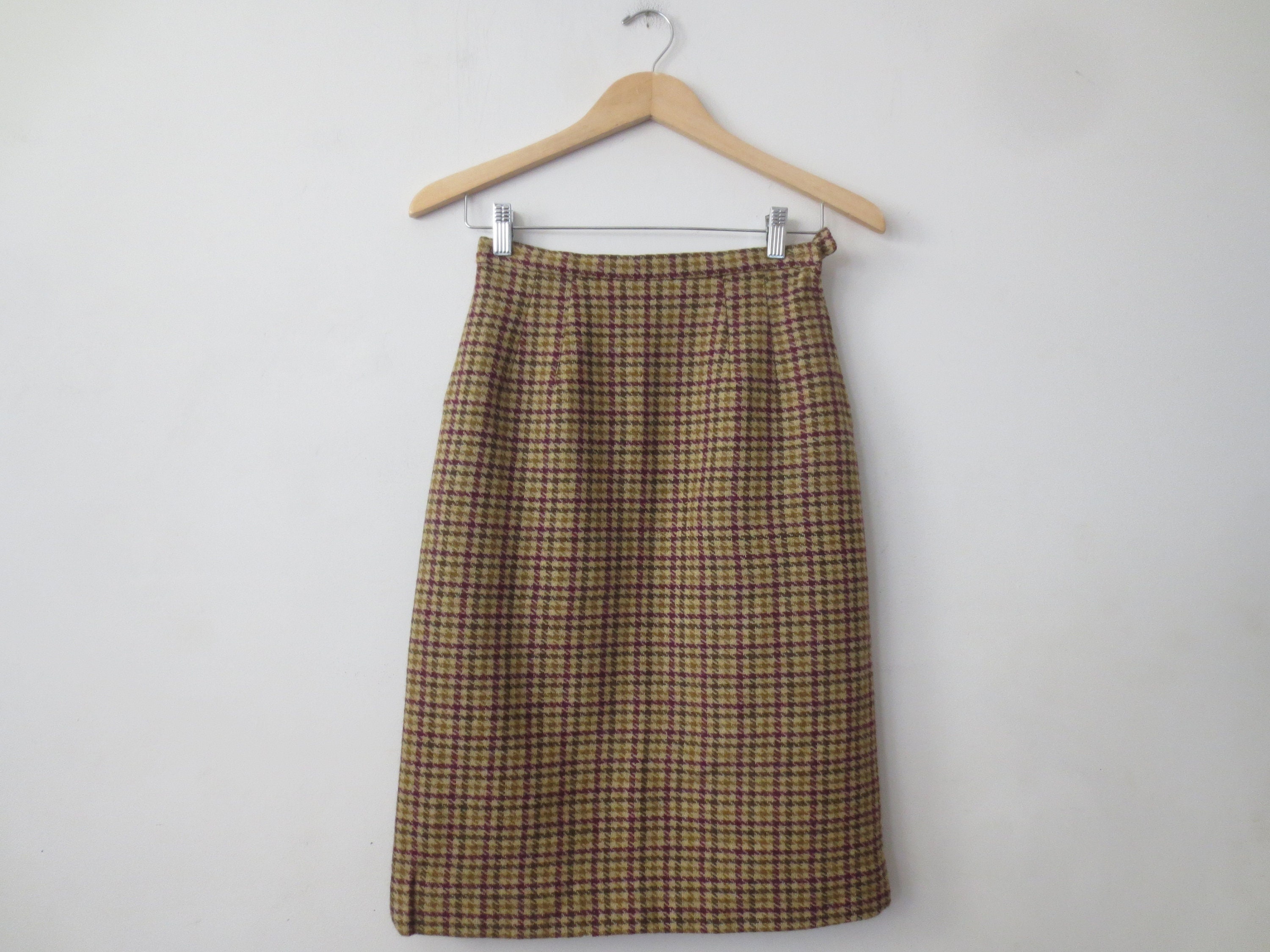 Vintage Plaid Skirt 1970s Donnkenny Wool Plaid Pencil Skirt in