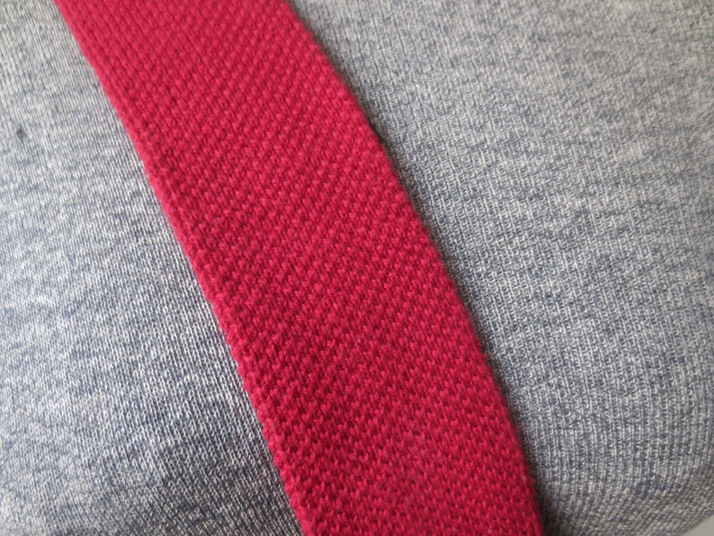 Vintage Knit Necktie 1970s Classic Collection Tie in Red Cotton Square End 2 Inches Thick image 2