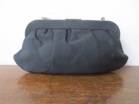Vintage 1950s Clutch Gathered Black Rayon with Co… - image 2