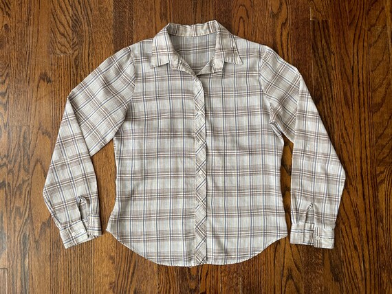 Vintage 1970s Plaid Blouse Paper Thin Nearly Shee… - image 6