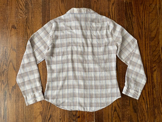 Vintage 1970s Plaid Blouse Paper Thin Nearly Shee… - image 7
