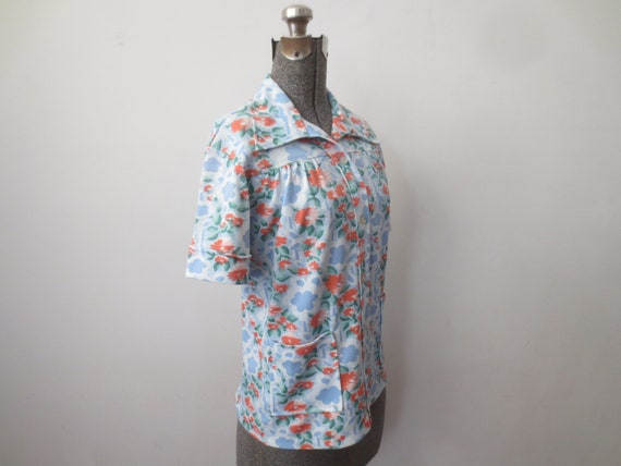 Vintage Chore Shirt 1970s Floral Poly Print House… - image 2