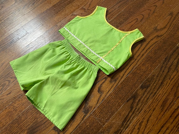 Vintage 1960s Girls Outfit Lime Green Cotton Shor… - image 5