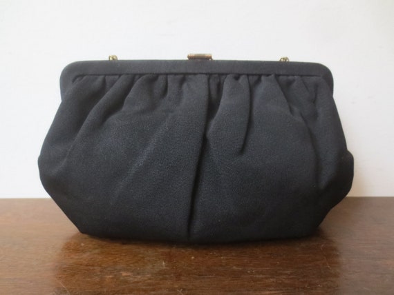 Vintage 1950s Clutch Jet Black Rayon with Convert… - image 3