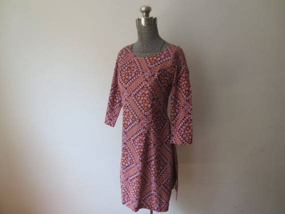 Vintage Boho Tunic 1970s Floral Geometric Cotton … - image 1