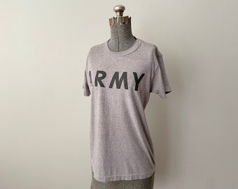 Vintage Army T-Shirt 1980s/90s Classic Heather Grey Single Stitch Broken-In 19 Inches Pit-to-Pit