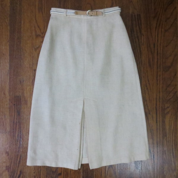 Vintage Camel Skirt 1970s MJ Concepts in Sportswear Camel Woven Wool Skirt with Front Double Kick Pleat 26 Inch Waist