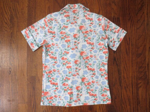 Vintage Chore Shirt 1970s Floral Poly Print House… - image 8