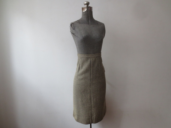 Vintage Pencil Skirt 1950s Gorgeous Navy/Cream Te… - image 10