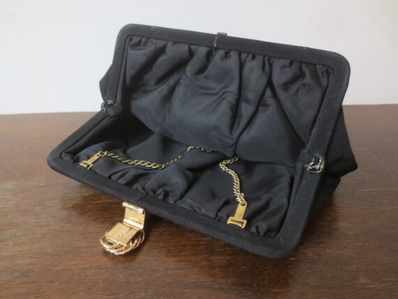 Vintage 1950s Clutch Jet Black Rayon with Convert… - image 10