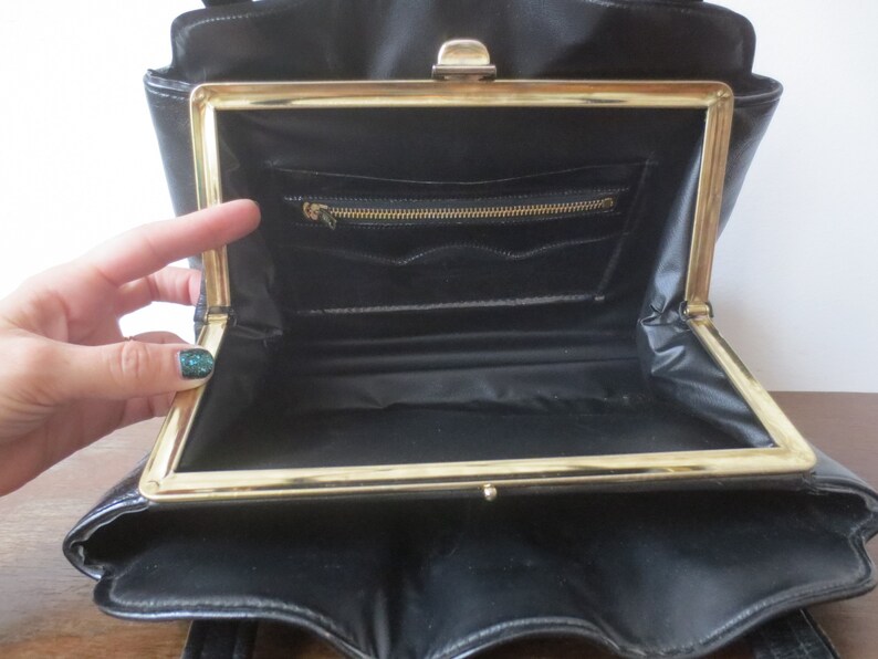 Vintage '60s Purse Killer Jet Black Textured Vinyl W/ Etsy