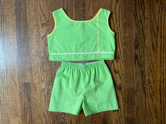 Vintage 1960s Girls Outfit Lime Green Cotton Shor… - image 4