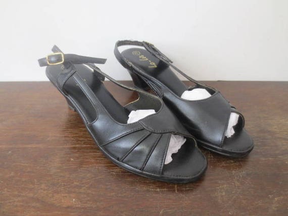 Vintage Peep toe Sandals 1960s Lo lo s Faux Leather Sling Back Kitten Heels US Women s Sz 7.5 Etsy Canada
