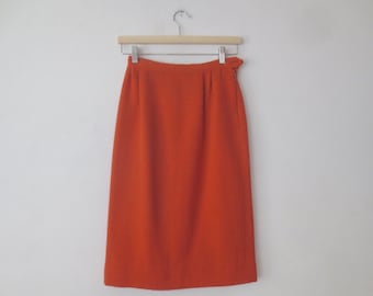 Vintage Wool Skirt 1960s Laeta Ramage Wool Pencil Skirt in Pumpkin Orange Made in Northern Ireland 24/25 Inch Waist