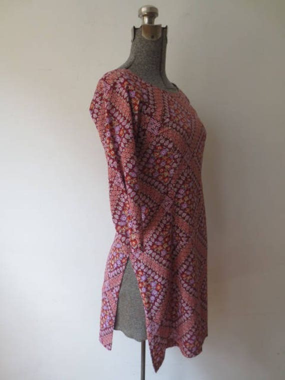 Vintage Boho Tunic 1970s Floral Geometric Cotton … - image 3