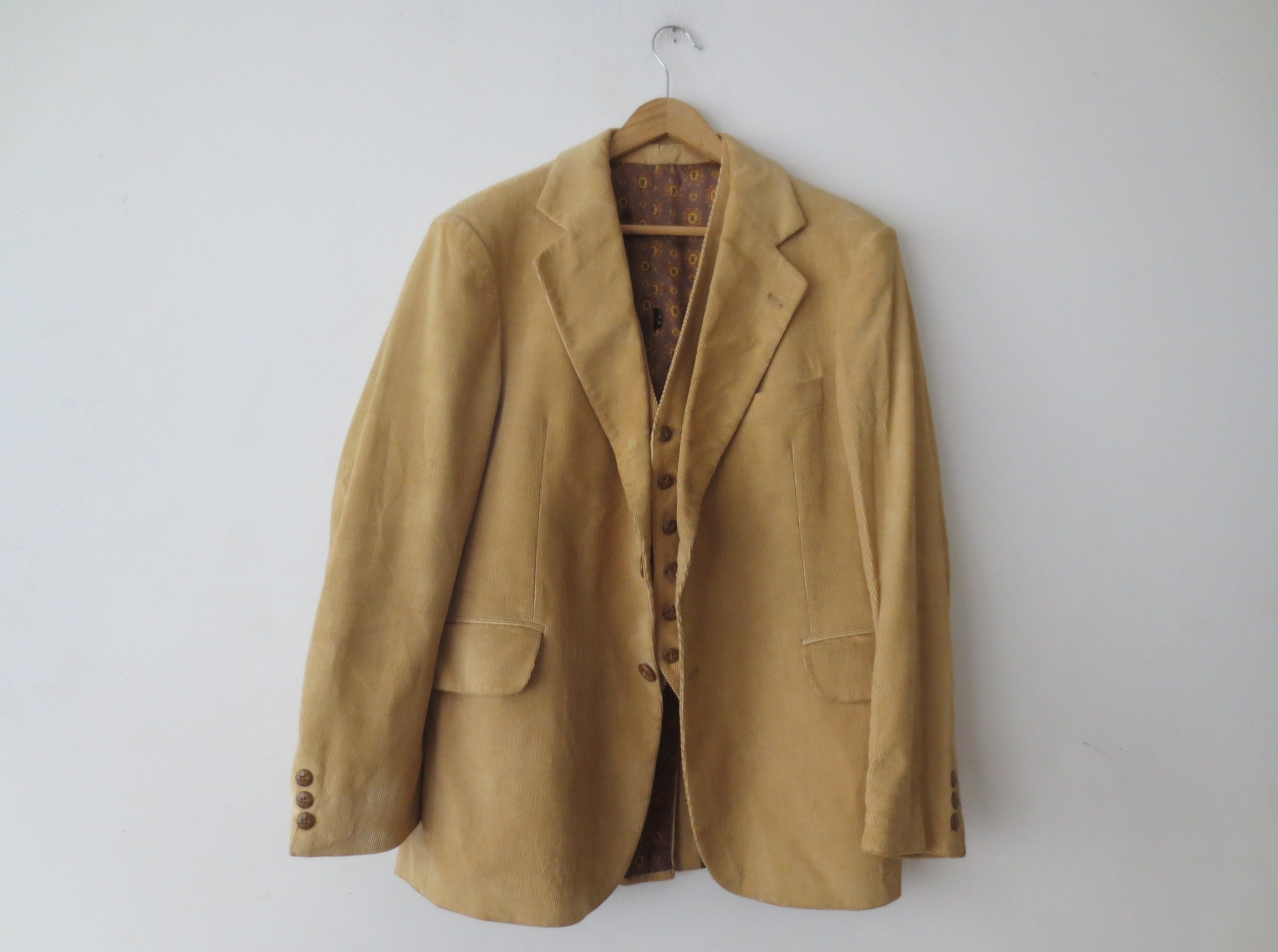 Vintage Corduroy Jacket & Vest 1960s Sport Coat With Killer Lining 