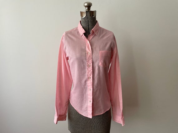 Vintage Gingham Blouse 1960s Sears JR Bazaar Pink… - image 1