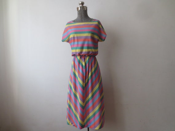 Vintage 1970s/80s Dress Striped Sleeveless Blouso… - image 1