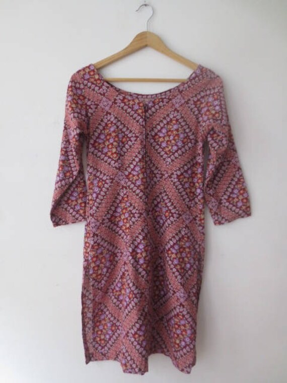 Vintage Boho Tunic 1970s Floral Geometric Cotton … - image 5