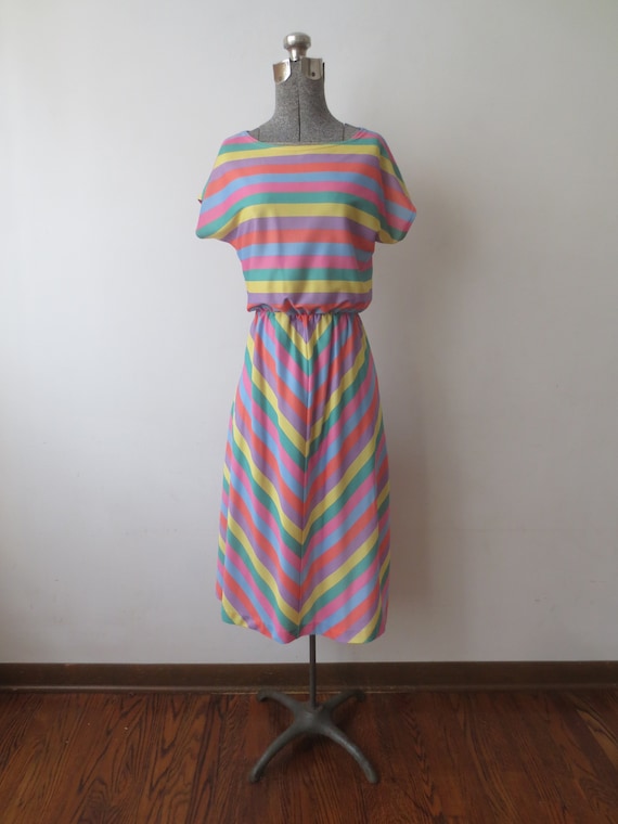 Vintage 1970s/80s Dress Striped Sleeveless Blouso… - image 2