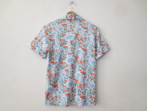 Vintage Chore Shirt 1970s Floral Poly Print House… - image 5