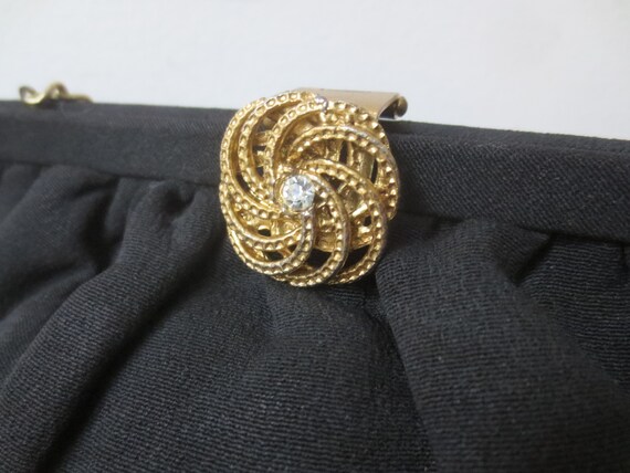 Vintage 1950s Clutch Jet Black Rayon with Convert… - image 4