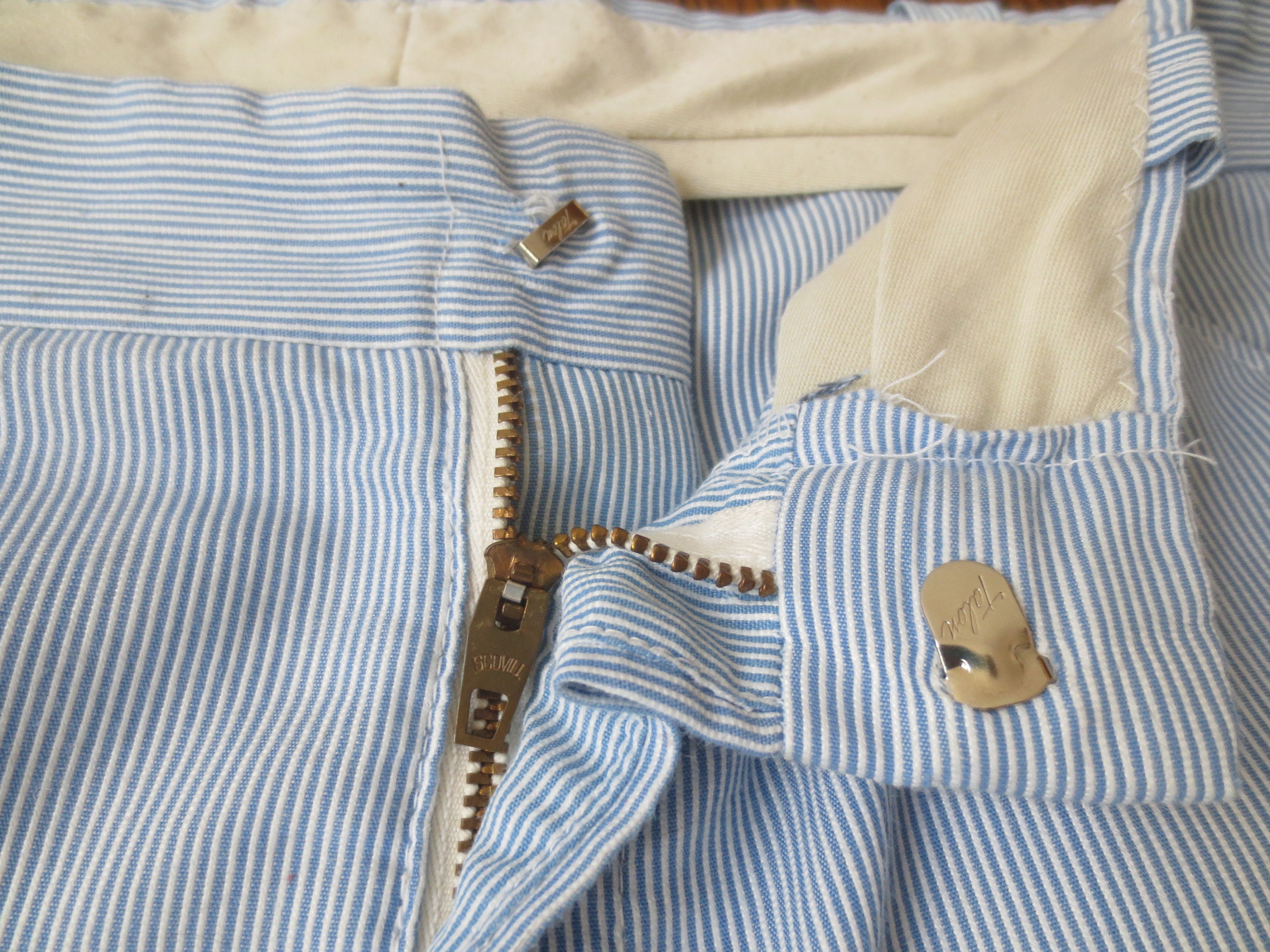 Vintage Sears Pants 1970s Perma-prest Blue & White Striped