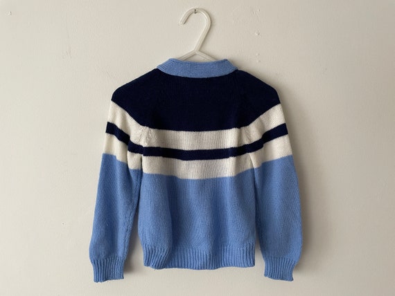 Vintage Kids Cardigan 1970s Acrylic Knit in Navy … - image 2