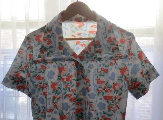 Vintage Chore Shirt 1970s Floral Poly Print House… - image 6