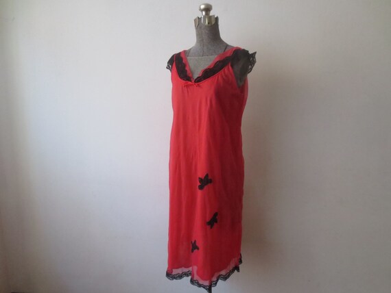 Vintage 1950s Nightgown Red Layered Nylon Chiffon… - image 1