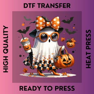 Girly Ghost Costume Dtf Transfers, Cute Ghost Halloween Dtf Heat Press, Fall Ghost Girl Dtf Ready to Press, Pumpkin Spice Ghost Dtf Print