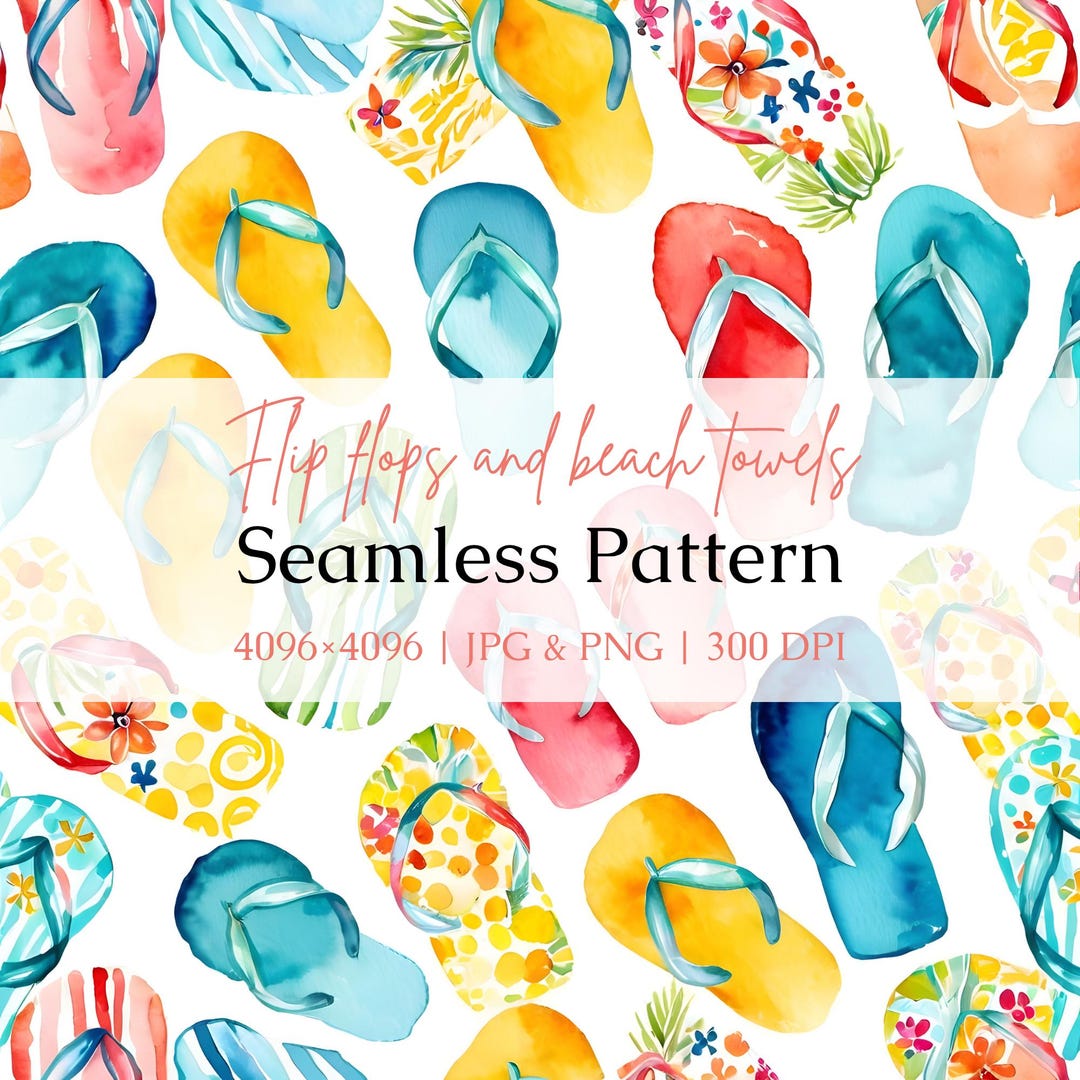 Flip Flops and Beach Towels Seamless Pattern – Fun Summer Digital Paper ...