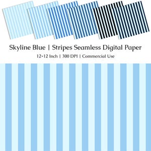 Skyline Blue Vertical Stripes Digital Paper | Deep Blue Seamless Pattern | Classic Stripe Background, Digital Scrapbook Paper Commercial Use