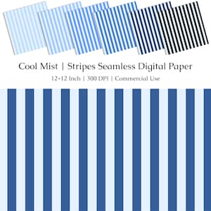 Cool Mist Vertical Stripes Digital Paper | Soft Blue Seamless Pattern | Minimal Stripe Background | Digital Scrapbook Paper | Commercial Use
