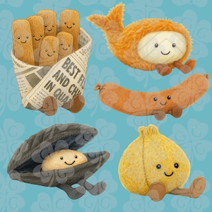 Jellycat Fish and Chips Collection Digital Art | 10 PNG Images